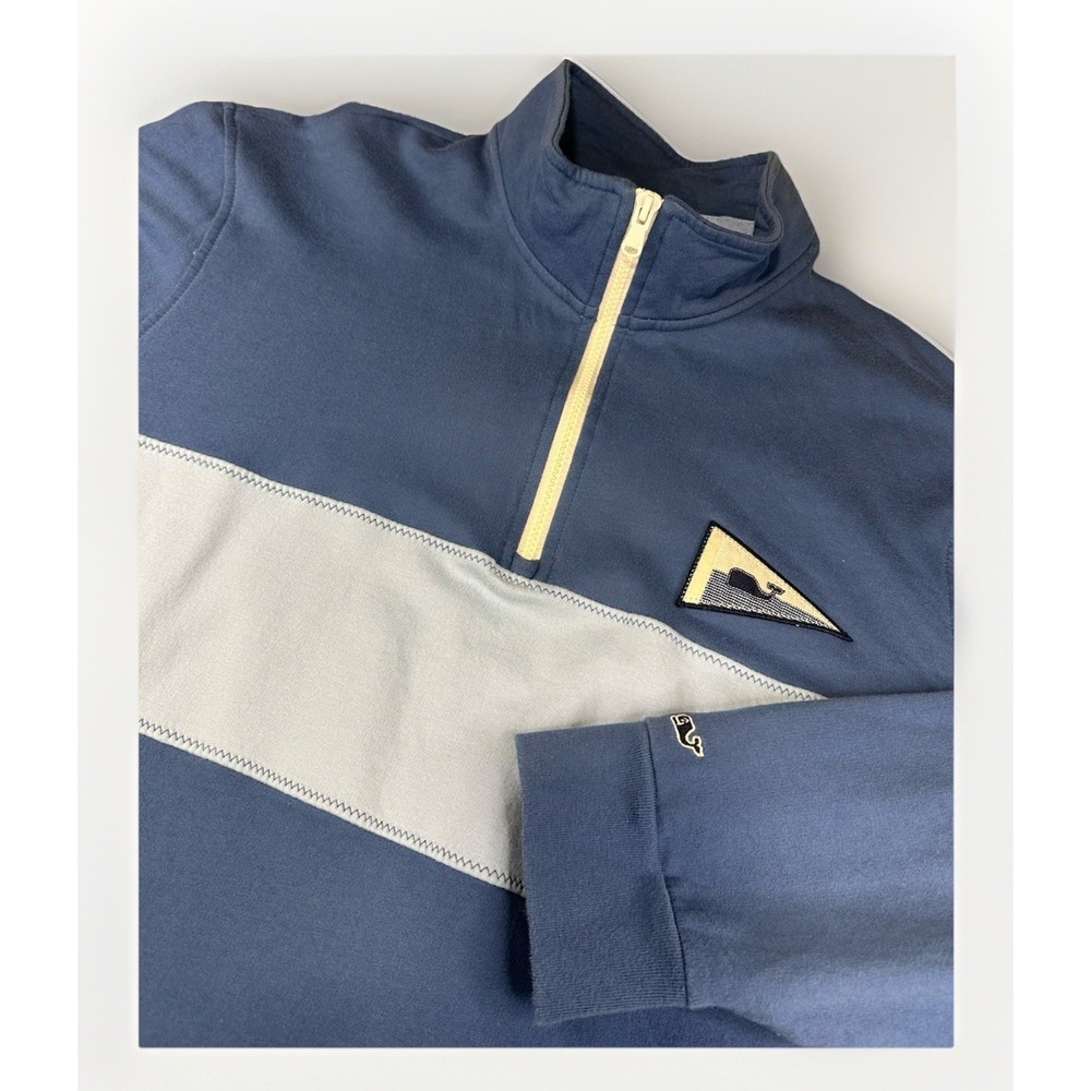 Vineyard Vines Pullover Mens XL Blue Shep Shirt Colorblock 1/4 Zip Sweater Whale